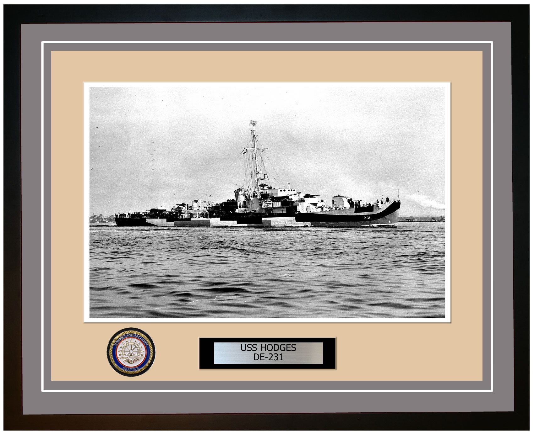 USS Hodges DE-231 Framed Navy Ship Photo Grey