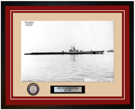 USS Scabbardfish SS-397 Framed Navy Ship Photo Burgundy