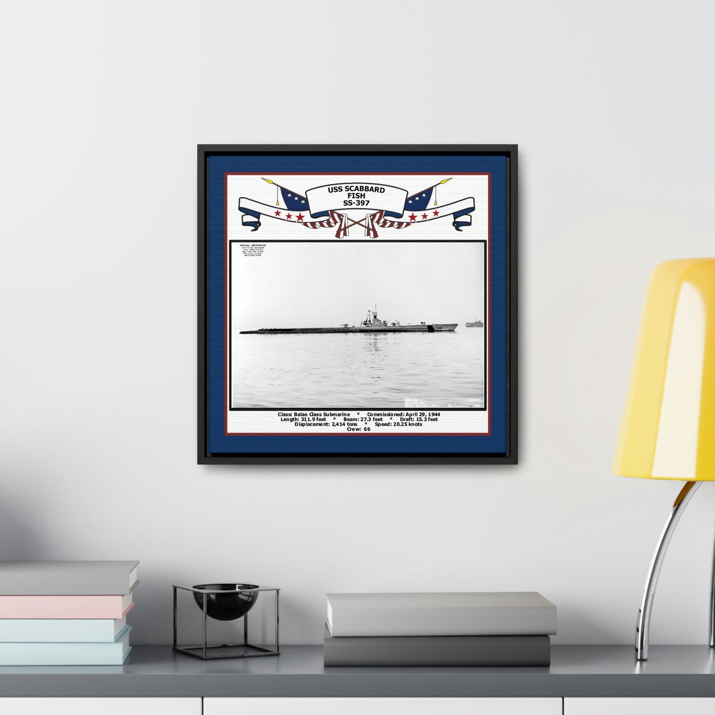 USS Scabbardfish SS-397 Navy Floating Frame Photo Desk View