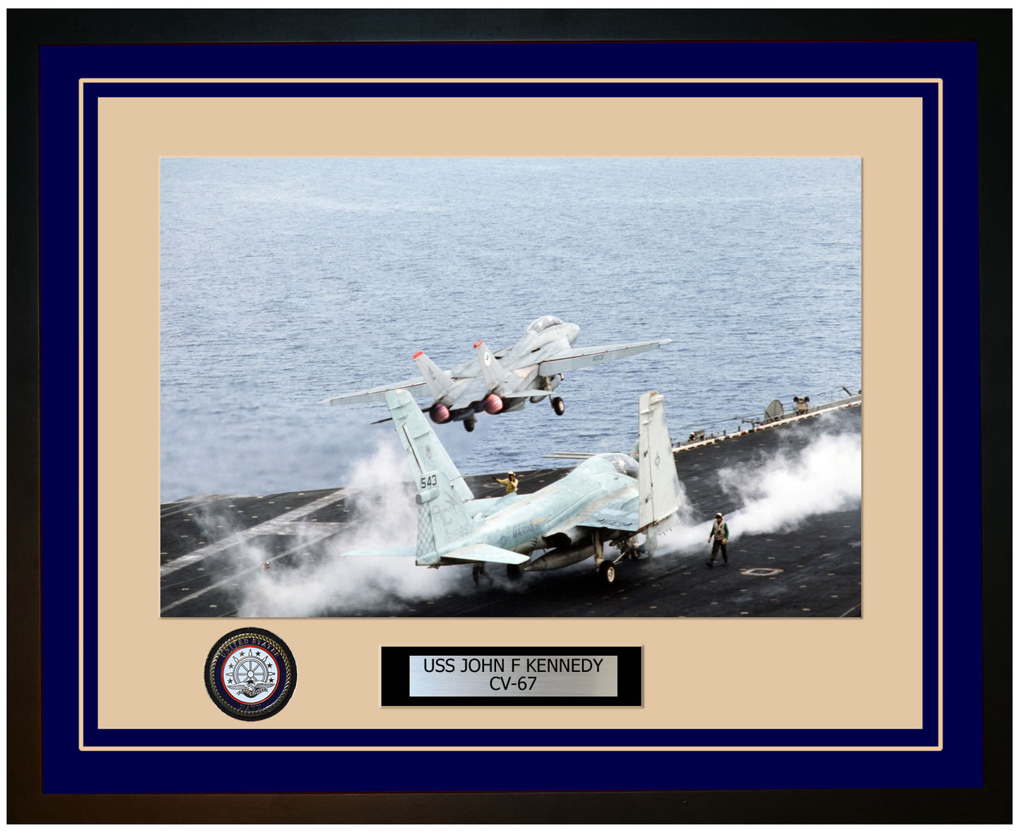 USS JOHN F KENNEDY CV-67 Framed Navy Ship Photo Blue