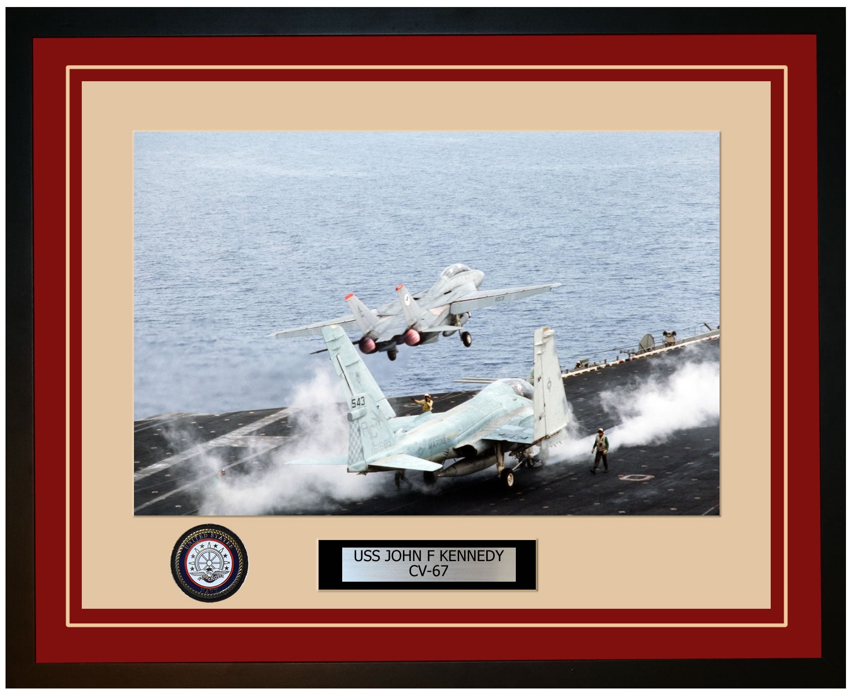 USS JOHN F KENNEDY CV-67 Framed Navy Ship Photo Burgundy