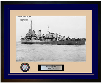 USS TINGEY DD-539 Framed Navy Ship Photo Blue