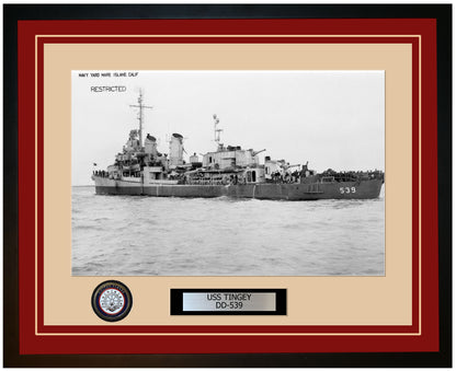 USS TINGEY DD-539 Framed Navy Ship Photo Burgundy