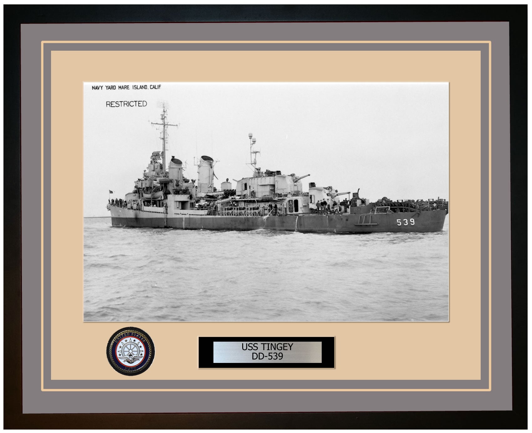 USS TINGEY DD-539 Framed Navy Ship Photo Grey