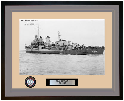 USS TINGEY DD-539 Framed Navy Ship Photo Grey