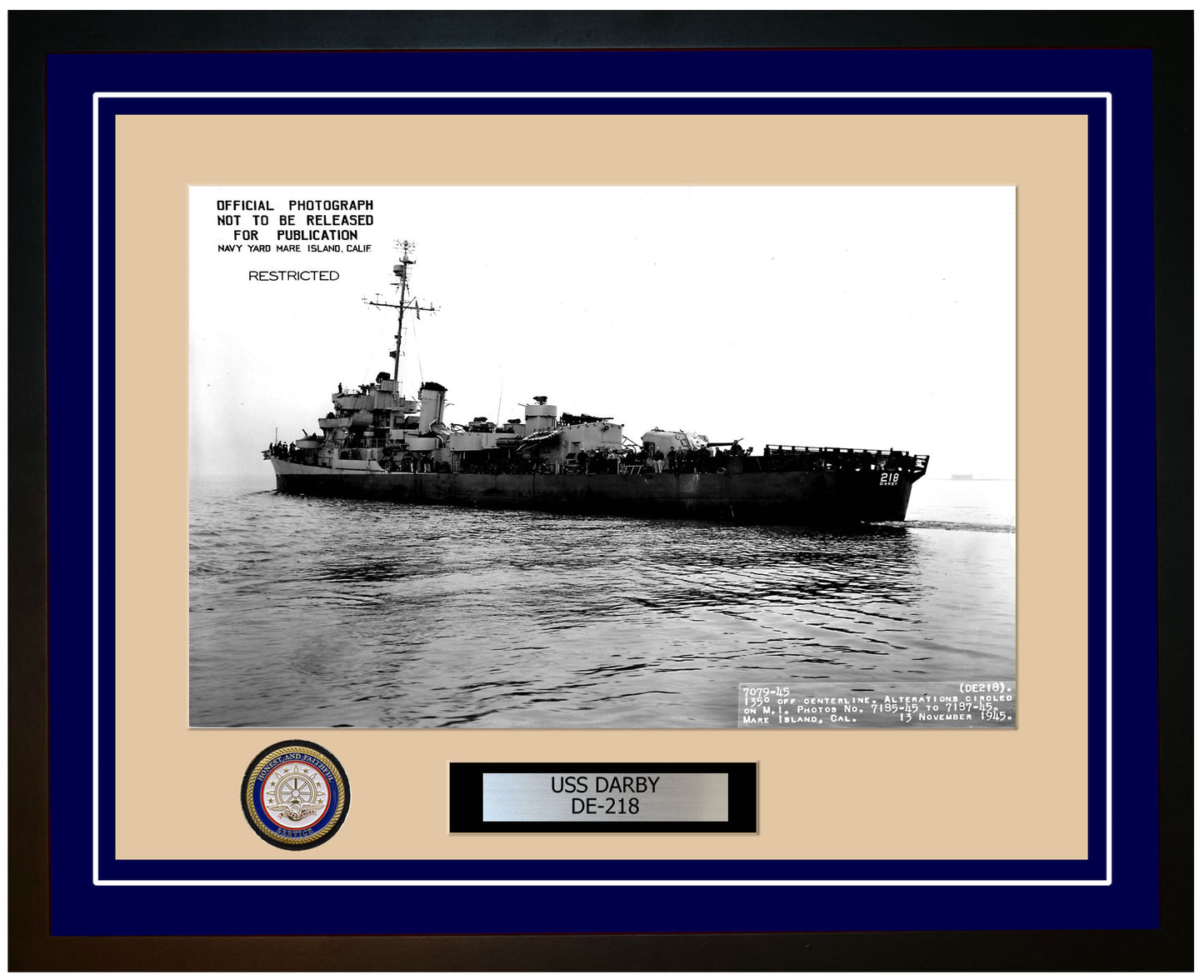 USS Darby DE-218 Framed Navy Ship Photo Blue