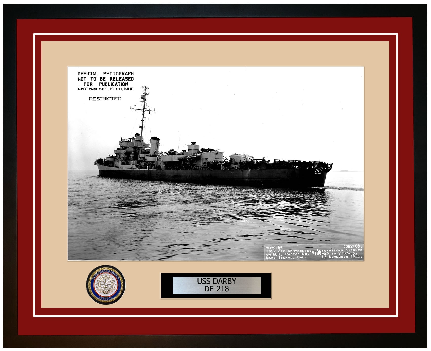 USS Darby DE-218 Framed Navy Ship Photo Burgundy