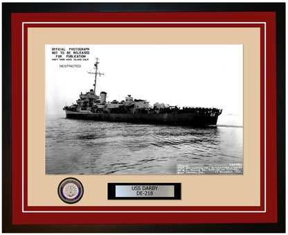 USS Darby DE-218 Framed Navy Ship Photo Burgundy