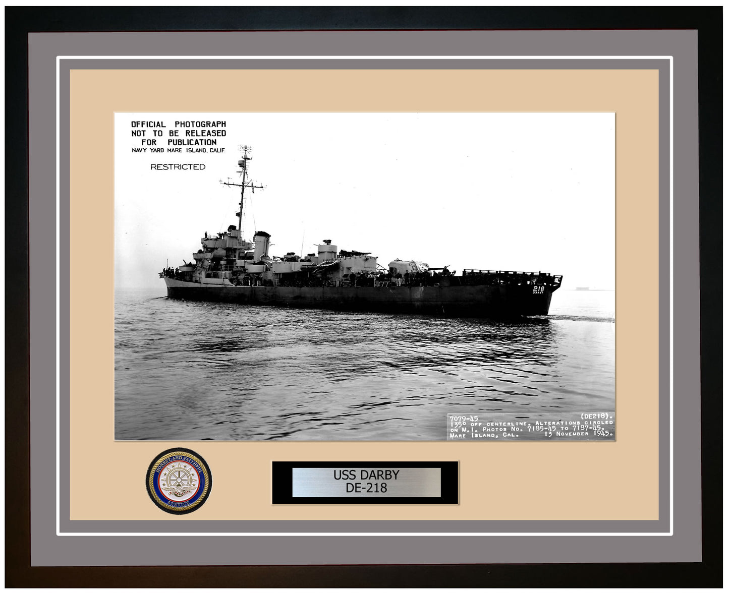USS Darby DE-218 Framed Navy Ship Photo Grey