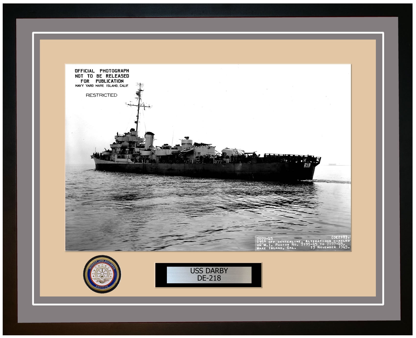 USS Darby DE-218 Framed Navy Ship Photo Grey