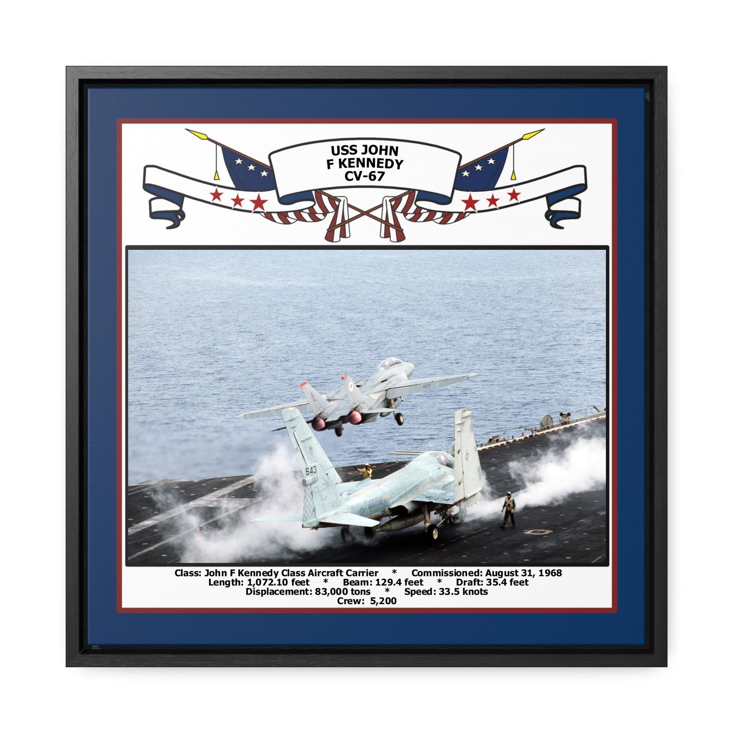 USS John F Kennedy CV-67 Navy Floating Frame Photo Front View