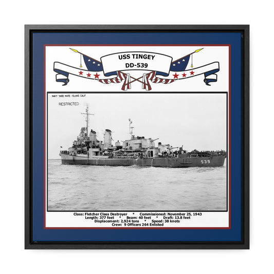 USS Tingey DD-539 Navy Floating Frame Photo Front View