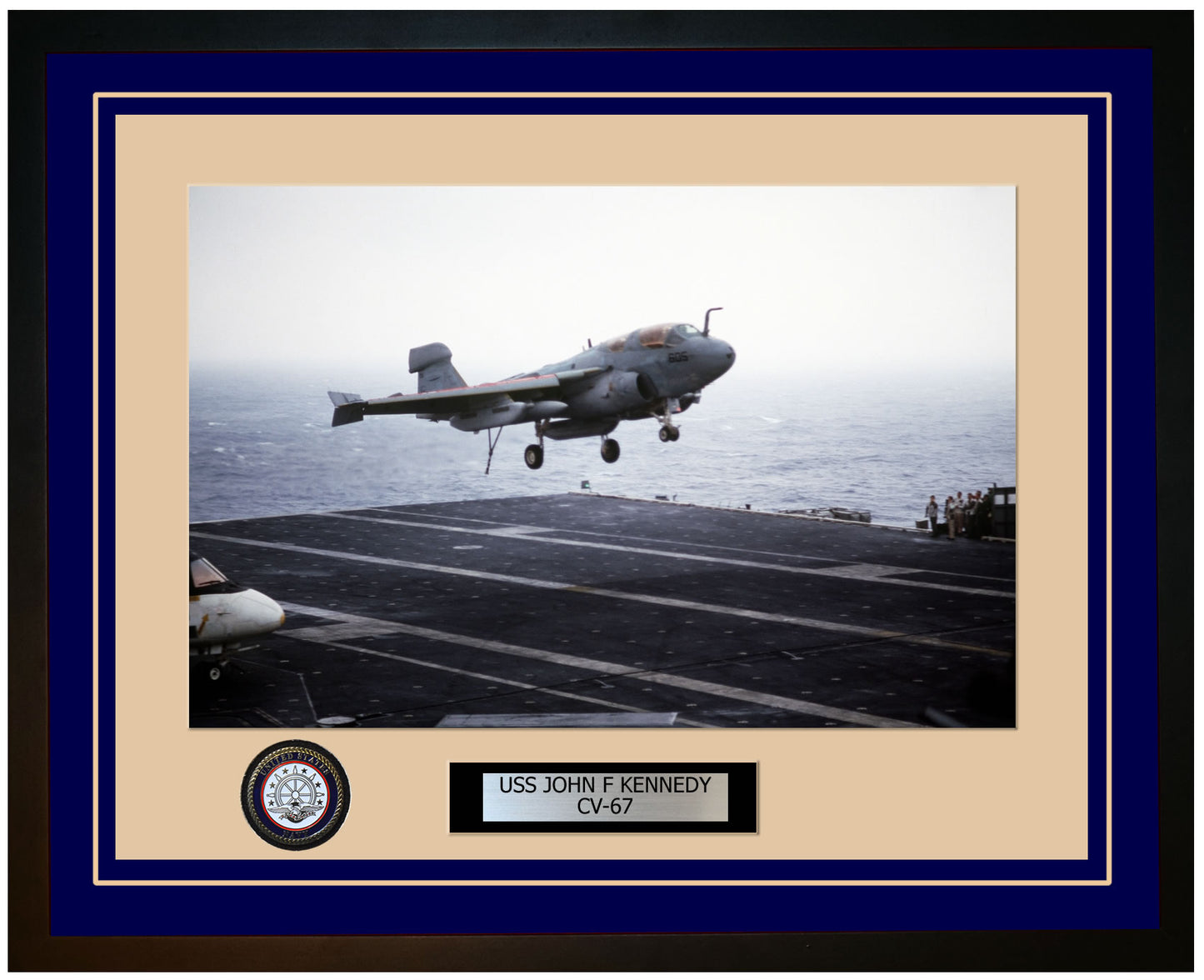 USS JOHN F KENNEDY CV-67 Framed Navy Ship Photo Blue