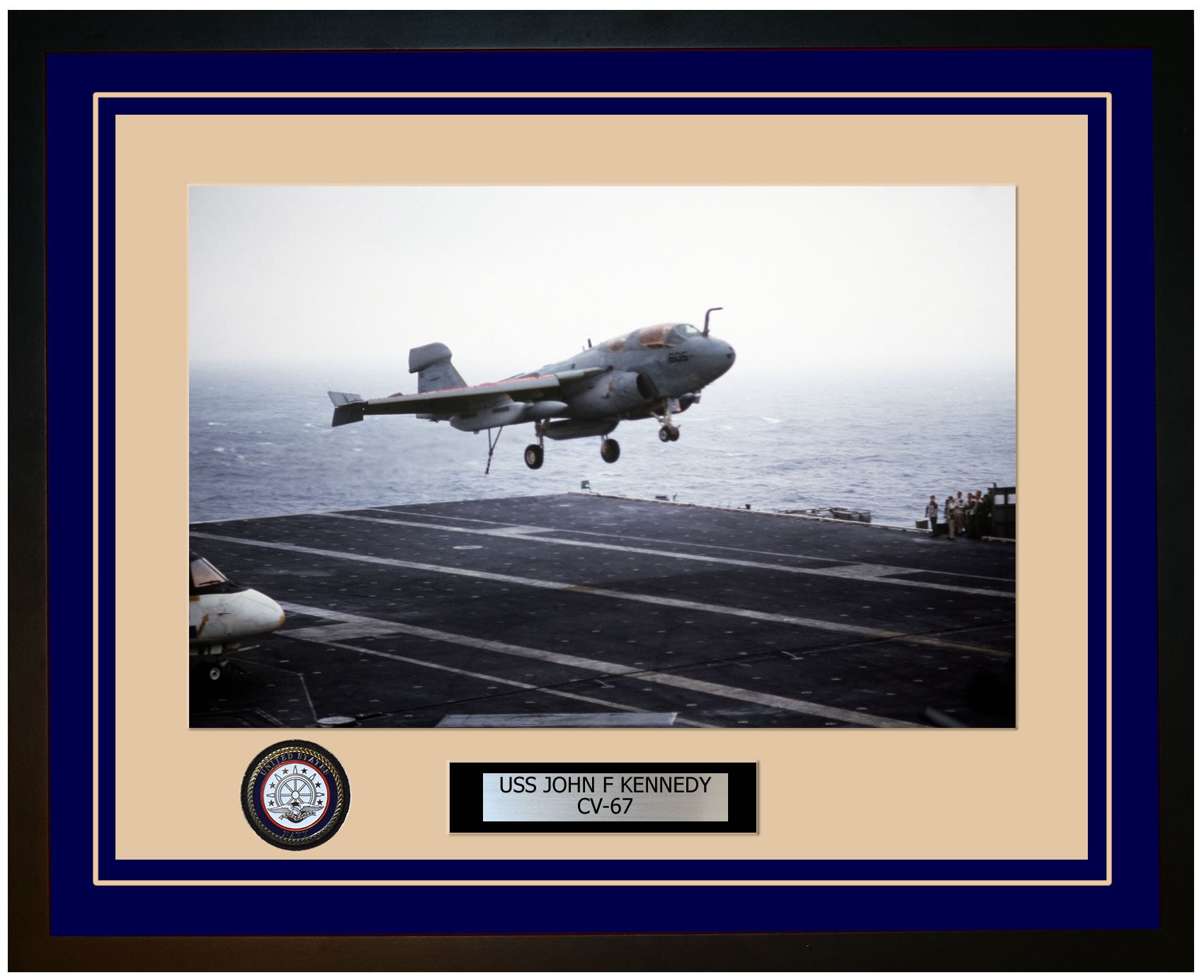 USS JOHN F KENNEDY CV-67 Framed Navy Ship Photo Blue