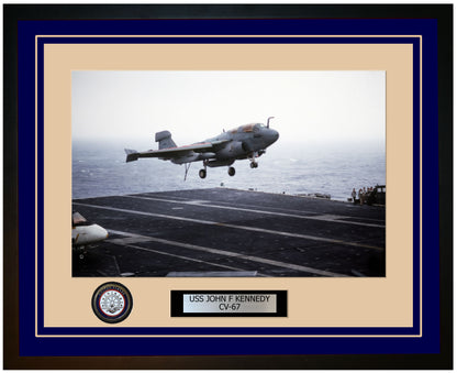 USS JOHN F KENNEDY CV-67 Framed Navy Ship Photo Blue