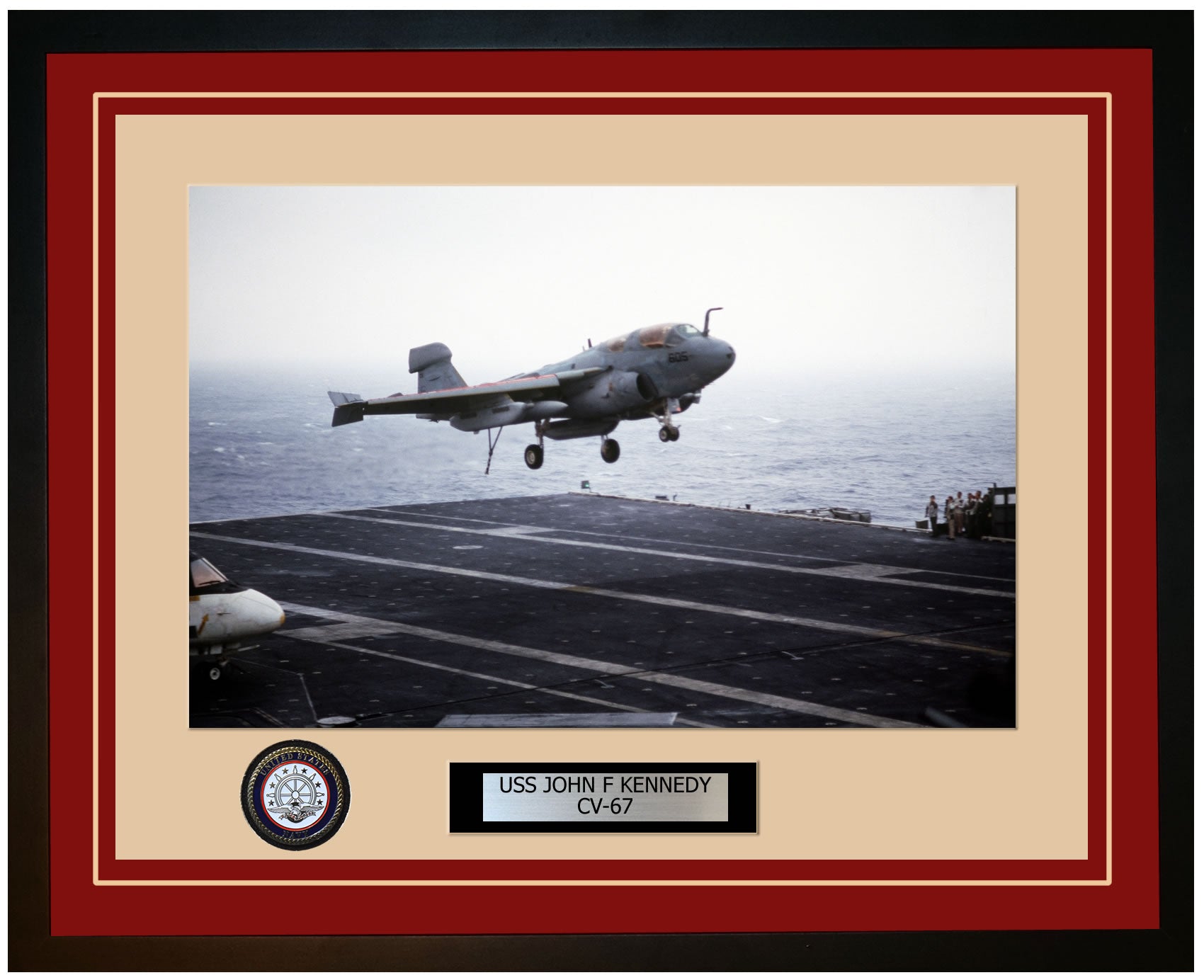 USS JOHN F KENNEDY CV-67 Framed Navy Ship Photo Burgundy