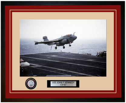 USS JOHN F KENNEDY CV-67 Framed Navy Ship Photo Burgundy