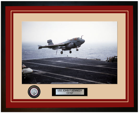 USS JOHN F KENNEDY CV-67 Framed Navy Ship Photo Burgundy