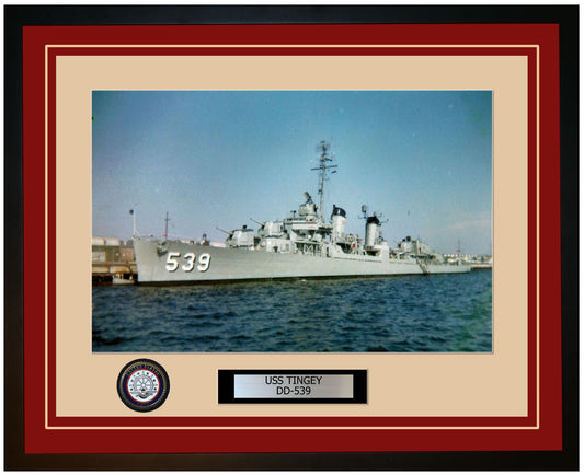 USS TINGEY DD-539 Framed Navy Ship Photo Burgundy