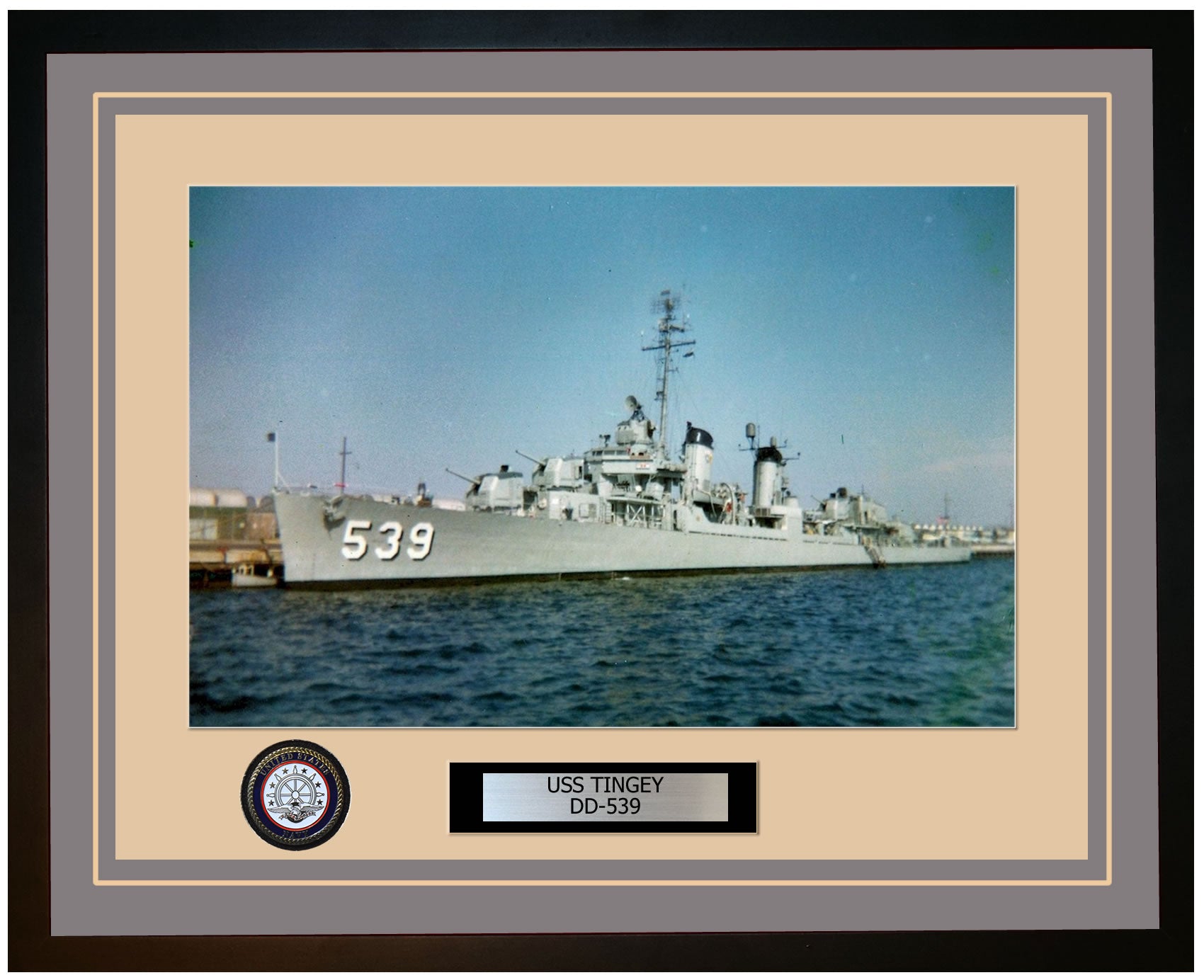 USS TINGEY DD-539 Framed Navy Ship Photo Grey