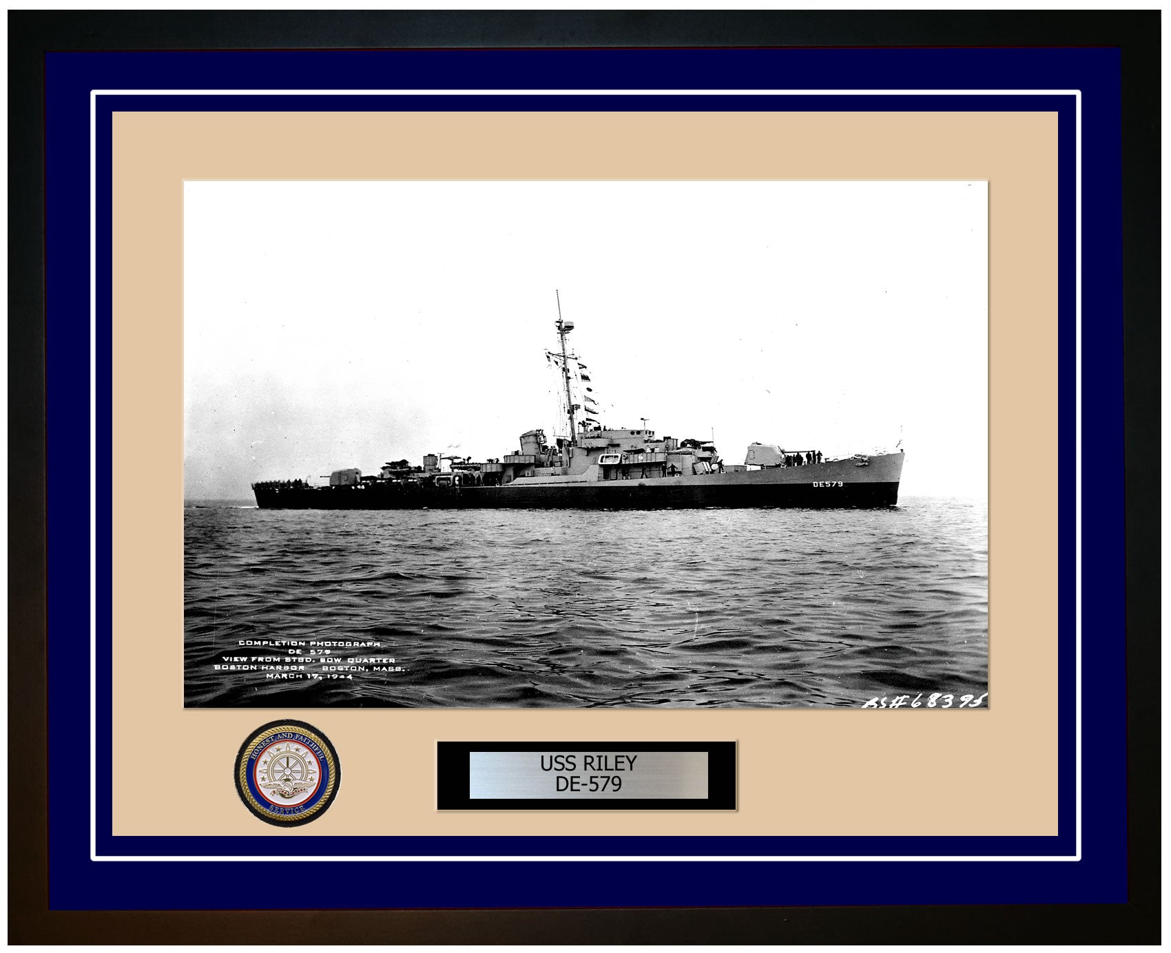 USS Riley DE-579 Framed Navy Ship Photo Blue