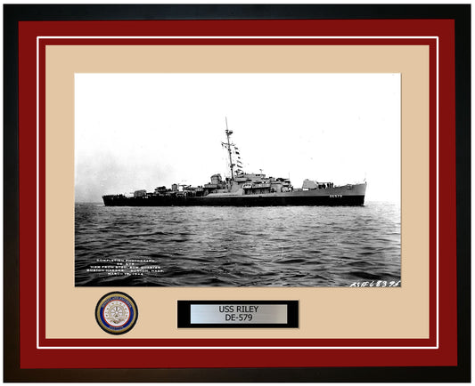 USS Riley DE-579 Framed Navy Ship Photo Burgundy