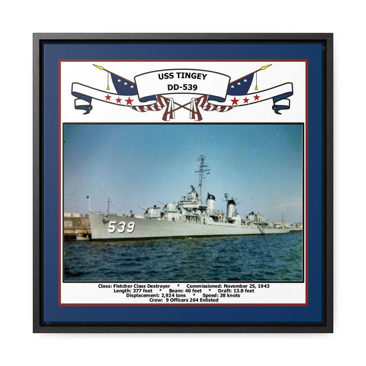 USS Tingey DD-539 Navy Floating Frame Photo Front View