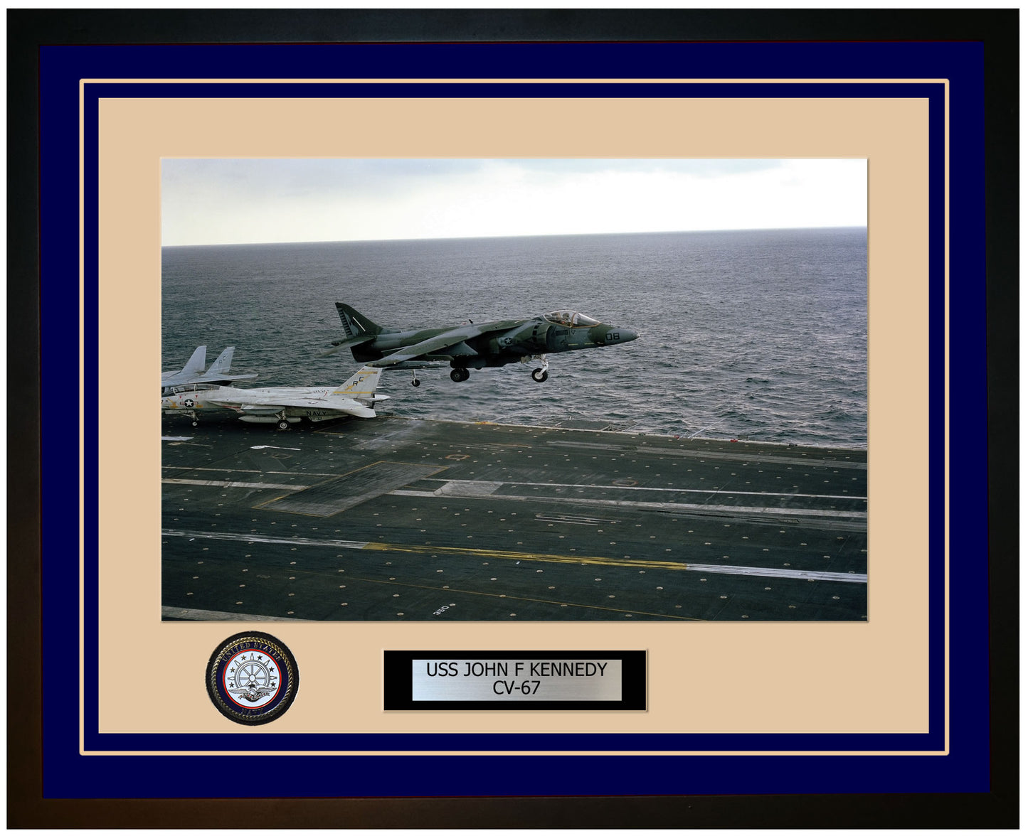 USS JOHN F KENNEDY CV-67 Framed Navy Ship Photo Blue