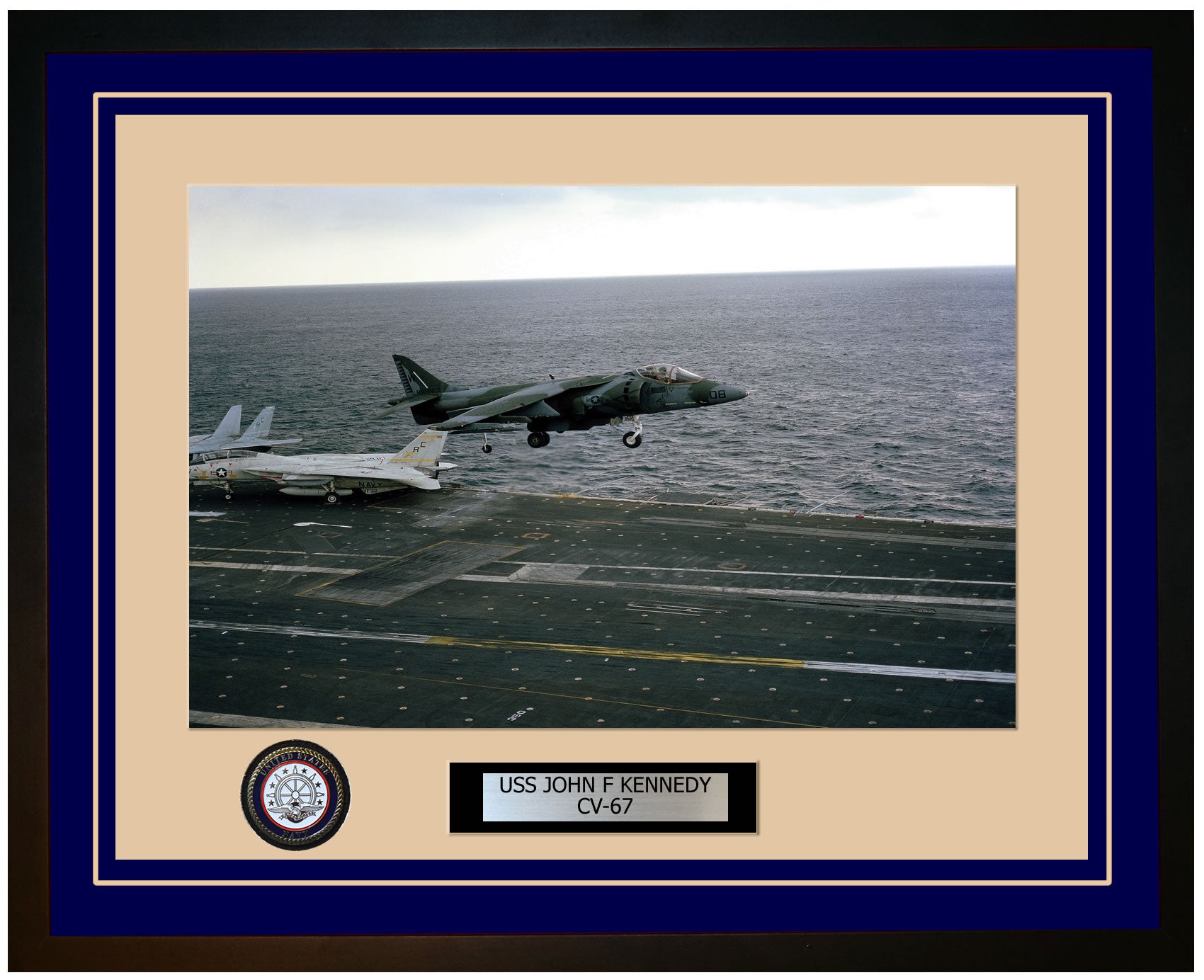 USS JOHN F KENNEDY CV-67 Framed Navy Ship Photo Blue