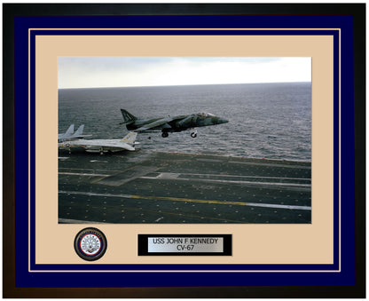 USS JOHN F KENNEDY CV-67 Framed Navy Ship Photo Blue