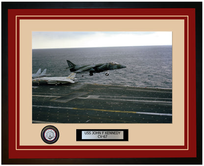 USS JOHN F KENNEDY CV-67 Framed Navy Ship Photo Burgundy