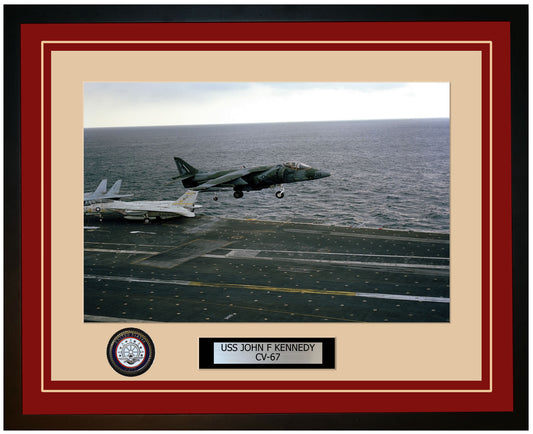 USS JOHN F KENNEDY CV-67 Framed Navy Ship Photo Burgundy