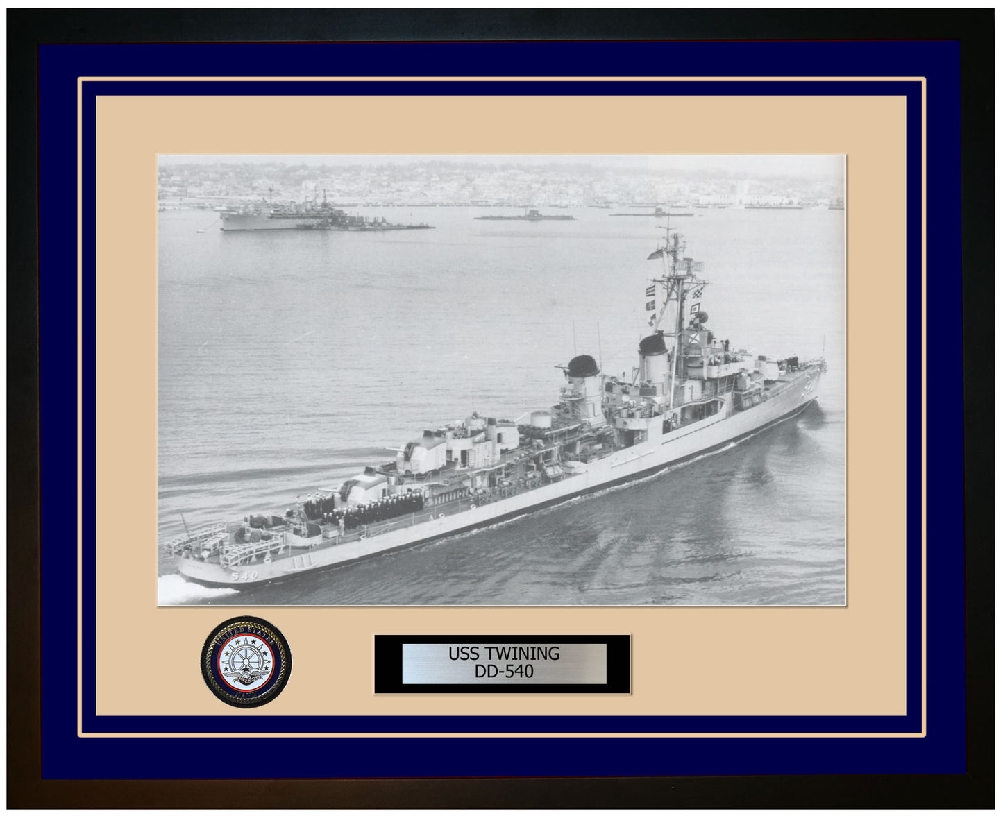 USS TWINING DD-540 Framed Navy Ship Photo Blue