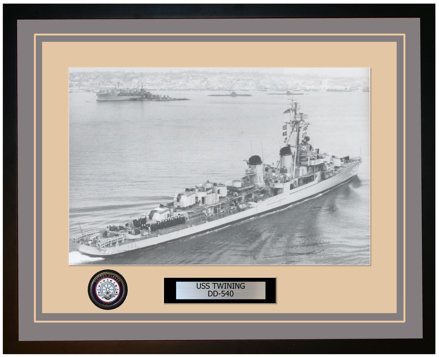 USS TWINING DD-540 Framed Navy Ship Photo Grey