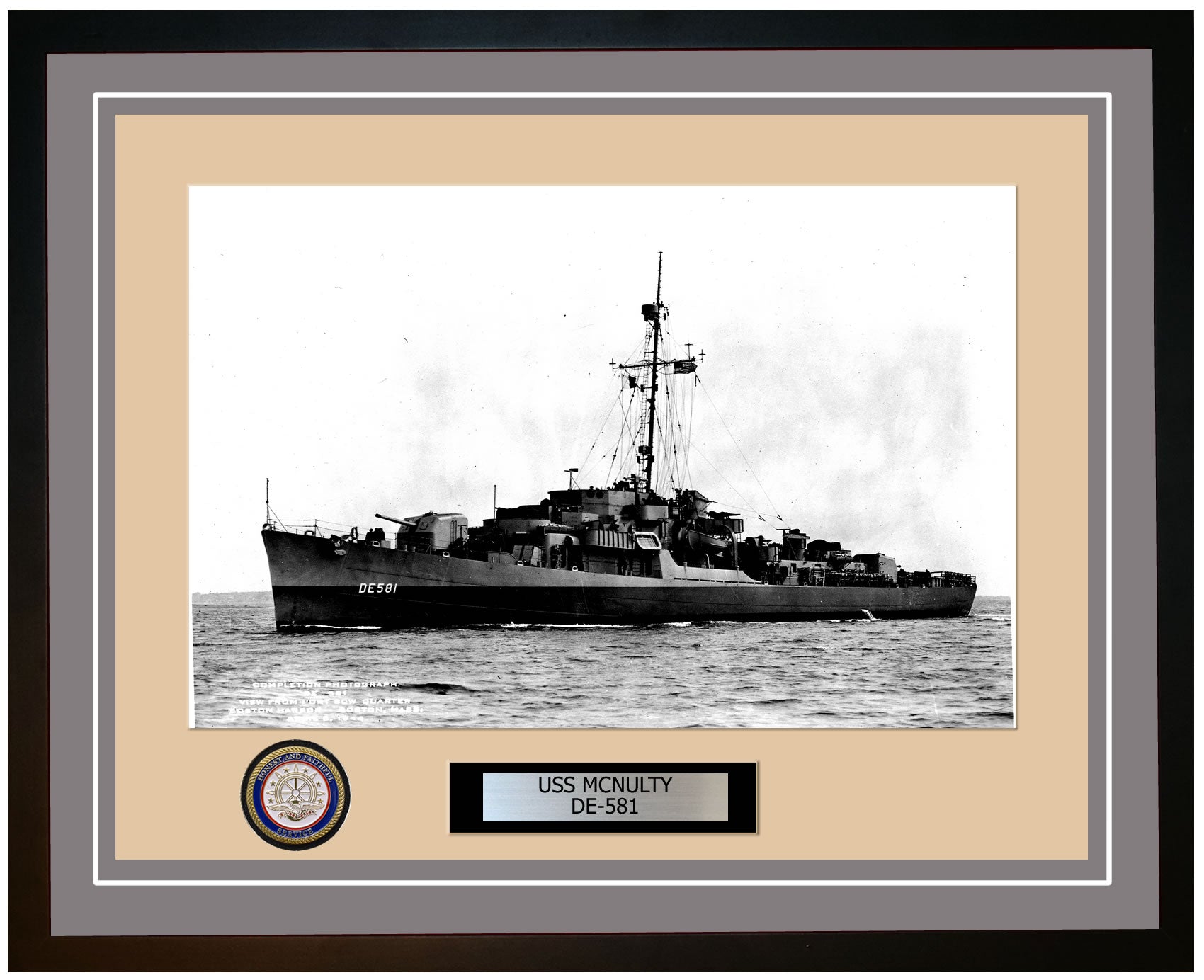 USS Mcnulty DE-581 Framed Navy Ship Photo Grey