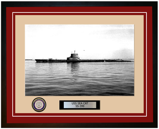 USS Sea Cat SS-399 Framed Navy Ship Photo Burgundy