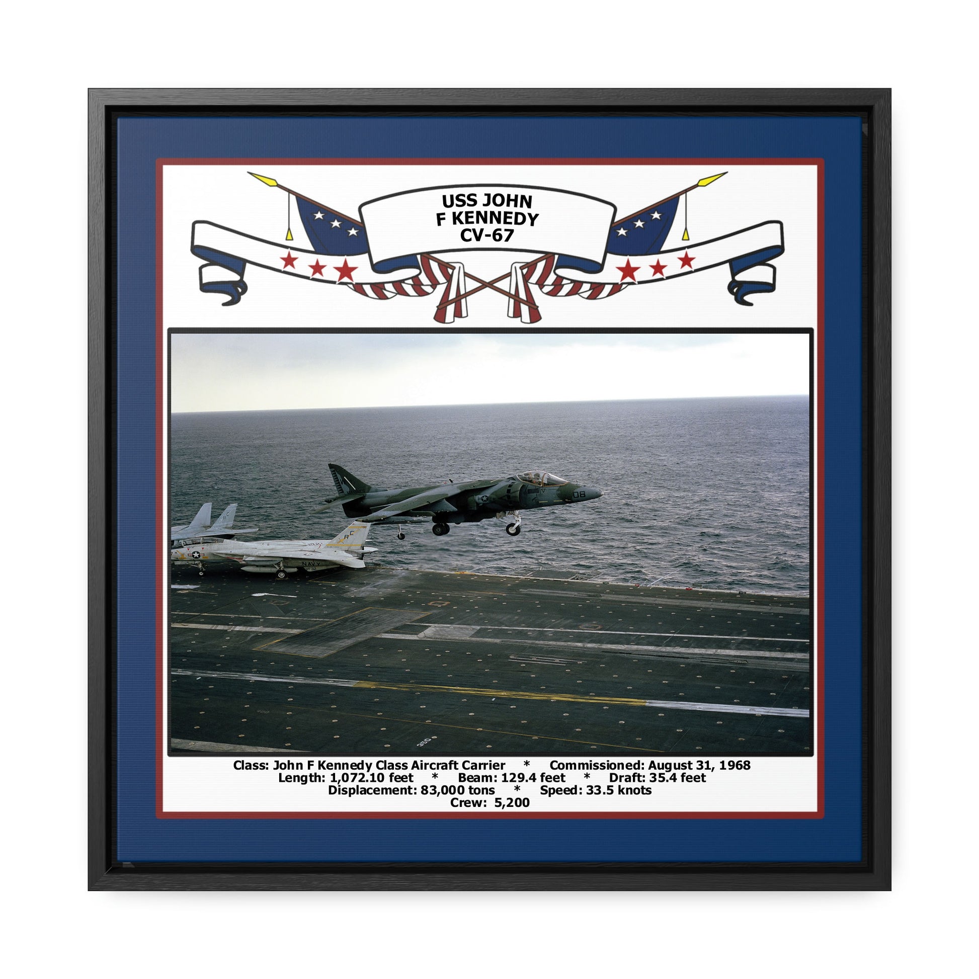USS John F Kennedy CV-67 Navy Floating Frame Photo Front View