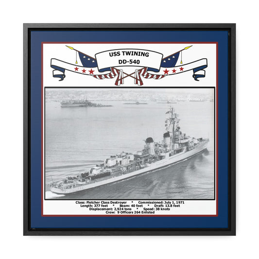 USS Twining DD-540 Navy Floating Frame Photo Front View