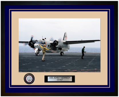 USS JOHN F KENNEDY CV-67 Framed Navy Ship Photo Blue