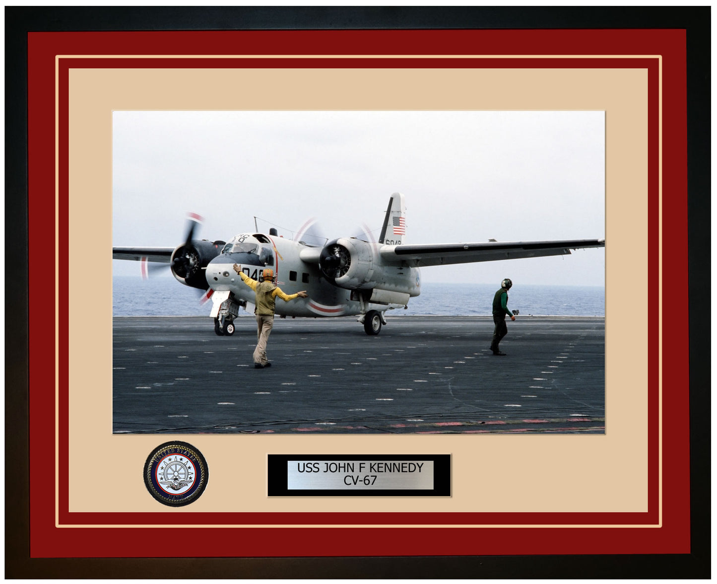 USS JOHN F KENNEDY CV-67 Framed Navy Ship Photo Burgundy