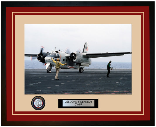 USS JOHN F KENNEDY CV-67 Framed Navy Ship Photo Burgundy