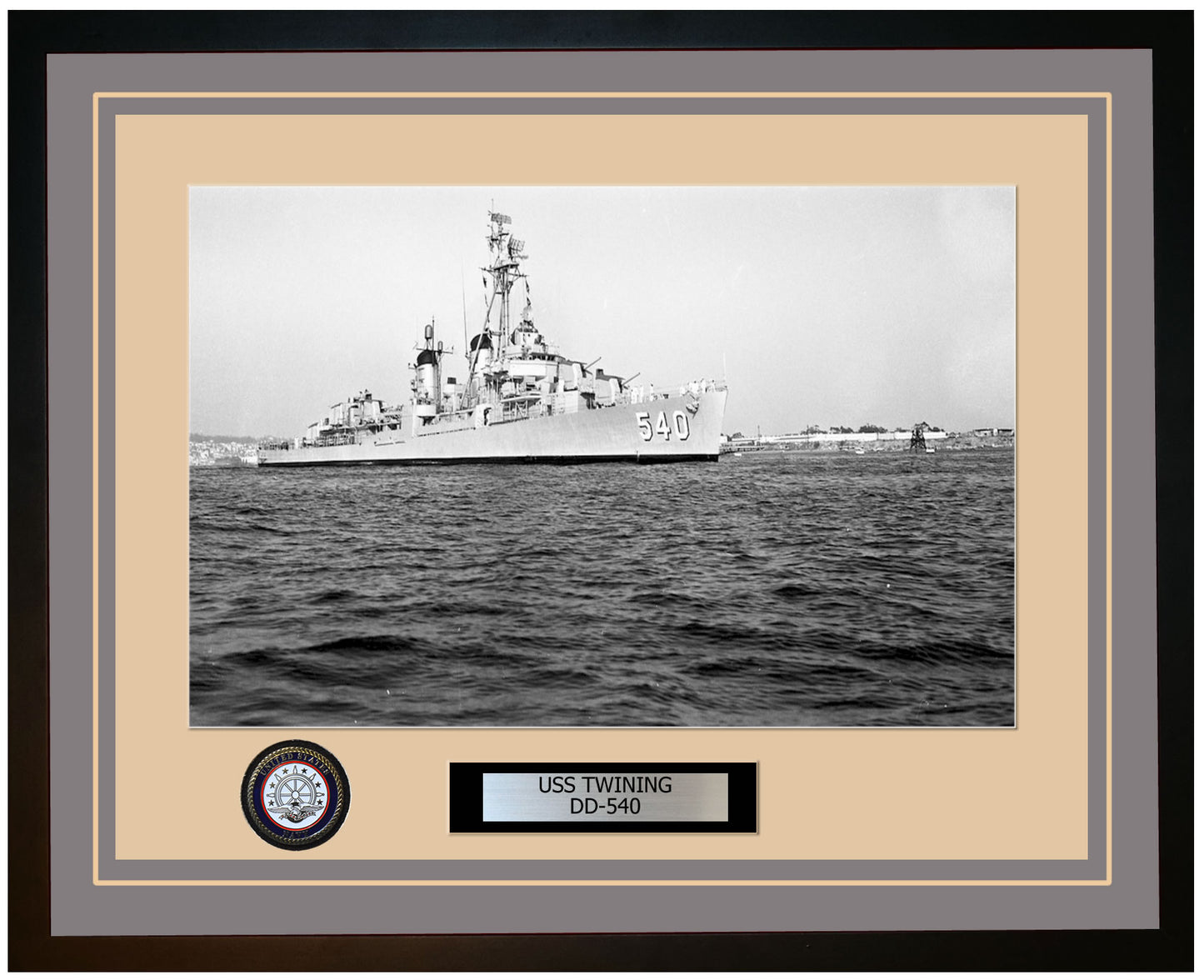 USS TWINING DD-540 Framed Navy Ship Photo Grey