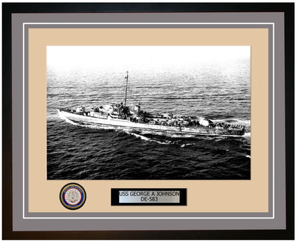USS George A Johnson DE-583 Framed Navy Ship Photo Grey