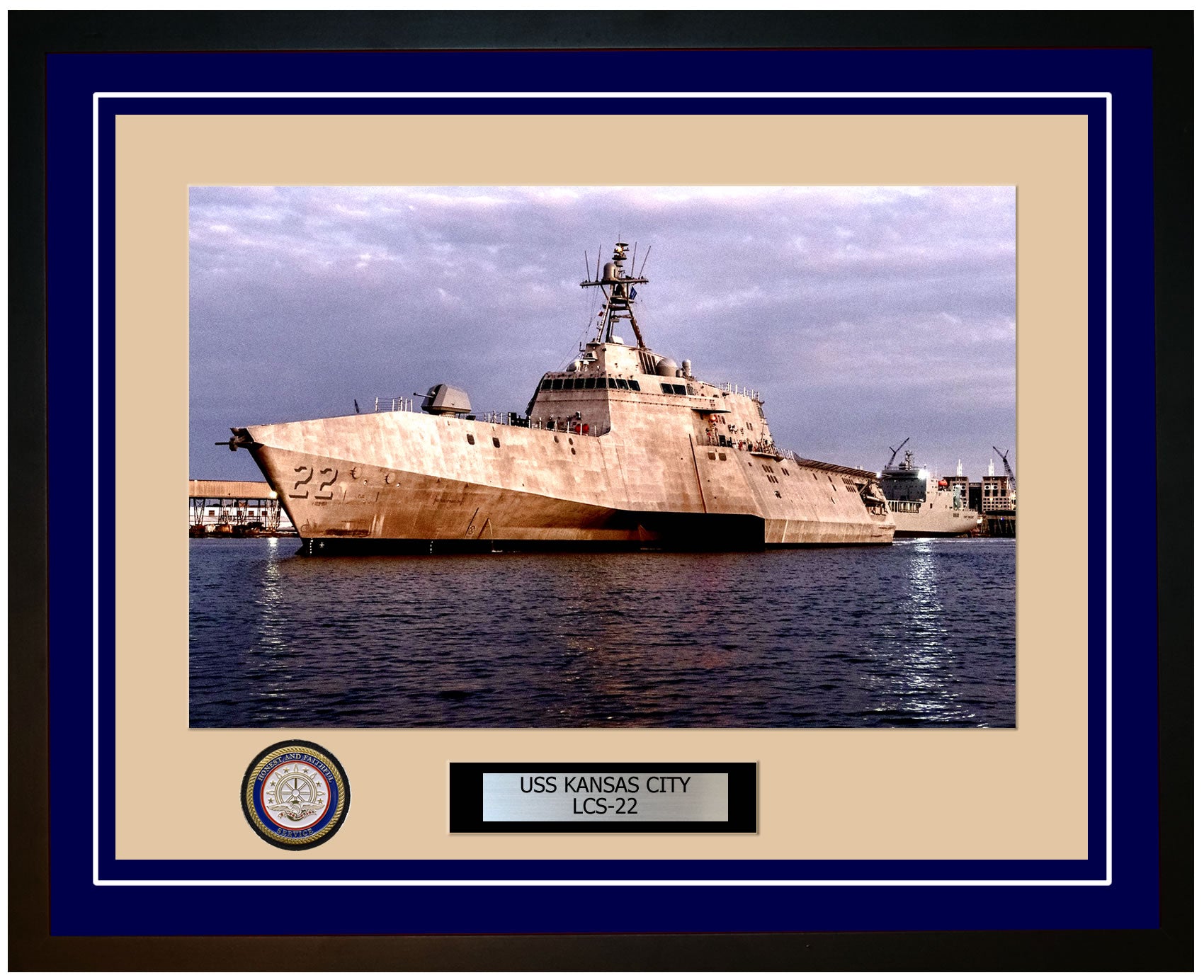 USS Kansas City LCS-22 Framed Navy Ship Photo Blue