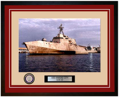 USS Kansas City LCS-22 Framed Navy Ship Photo Burgundy