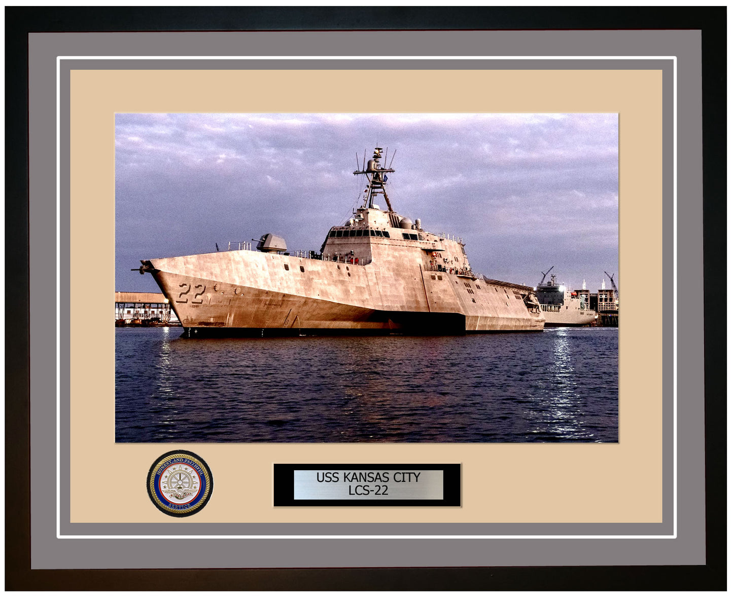 USS Kansas City LCS-22 Framed Navy Ship Photo Grey