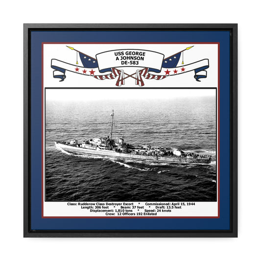 USS George A Johnson DE-583 Navy Floating Frame Photo Front View