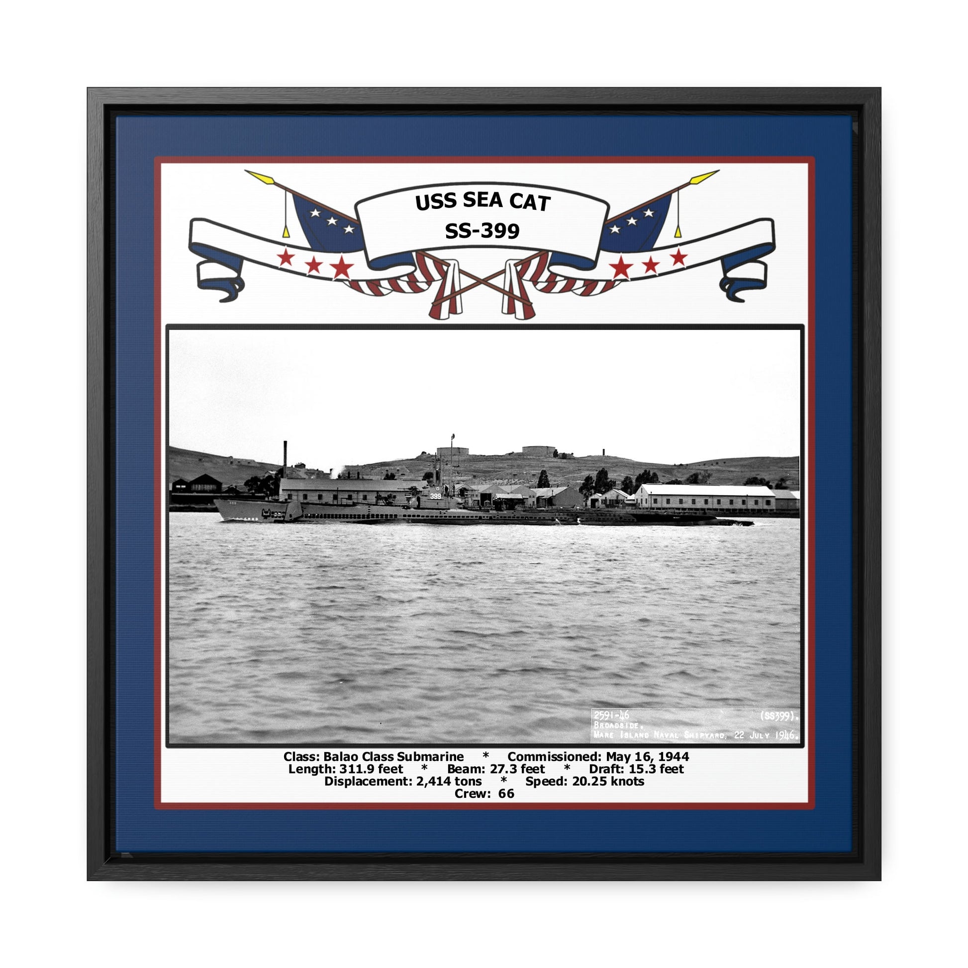 USS Sea Cat SS-399 Navy Floating Frame Photo Front View