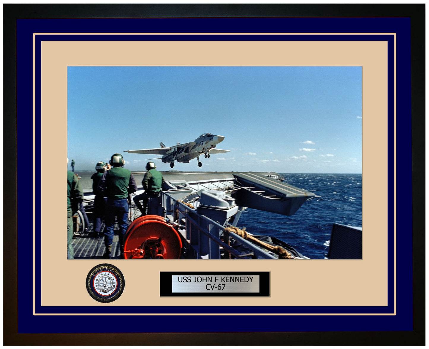 USS JOHN F KENNEDY CV-67 Framed Navy Ship Photo Blue