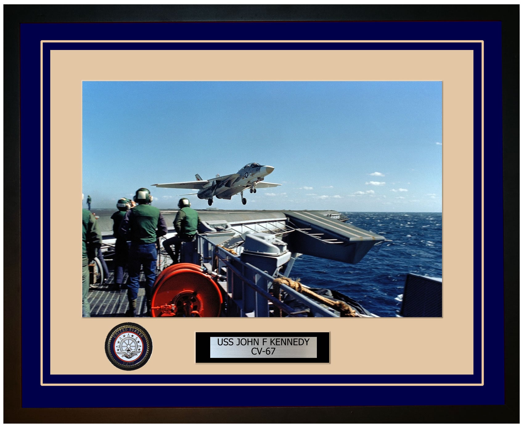 USS JOHN F KENNEDY CV-67 Framed Navy Ship Photo Blue